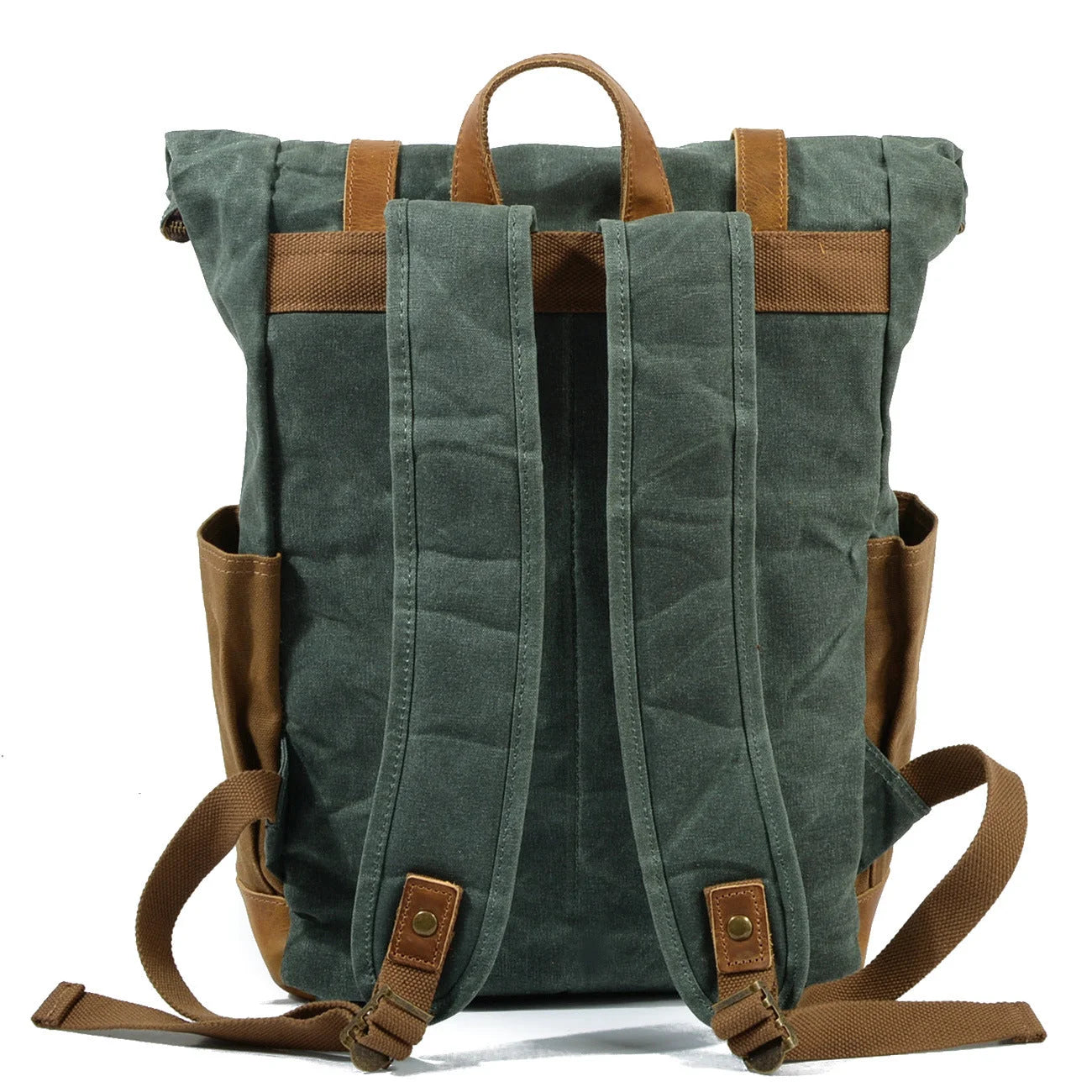 Men’s Waxed Canvas Backpack - Buckle Flap Leather Trim