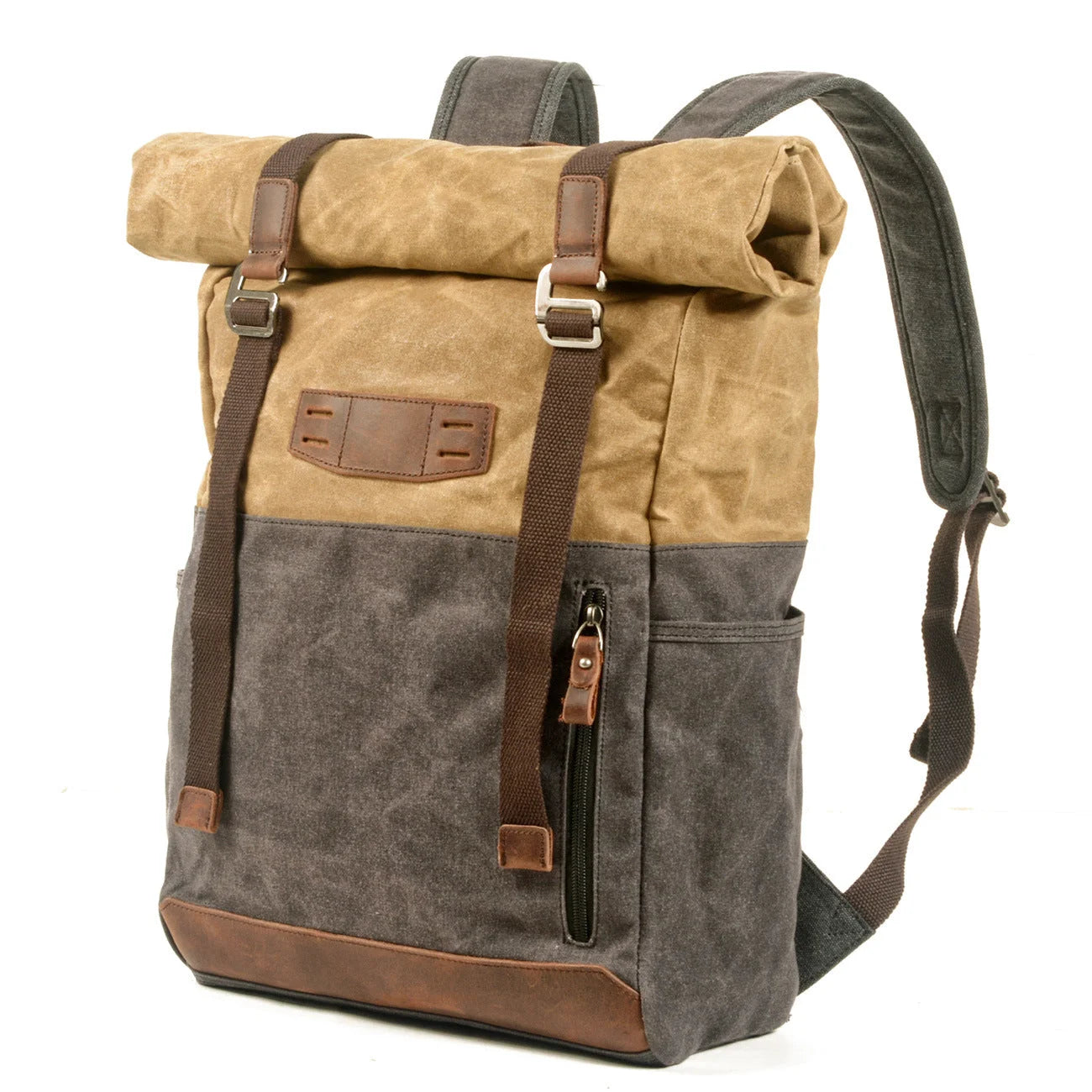 Men’s Waxed Canvas Backpack - Cowhide Leather Trim Rucksack