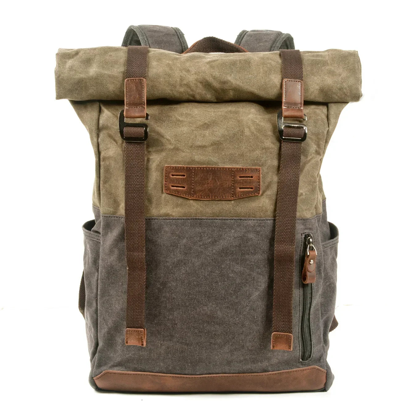 Men’s Waxed Canvas Backpack - Cowhide Leather Trim Rucksack - Olive