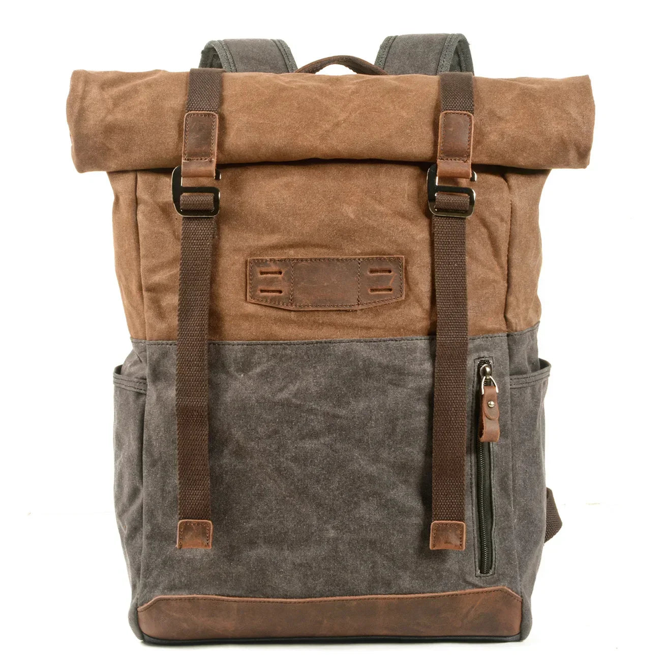 Men’s Waxed Canvas Backpack - Cowhide Leather Trim Rucksack - Orange