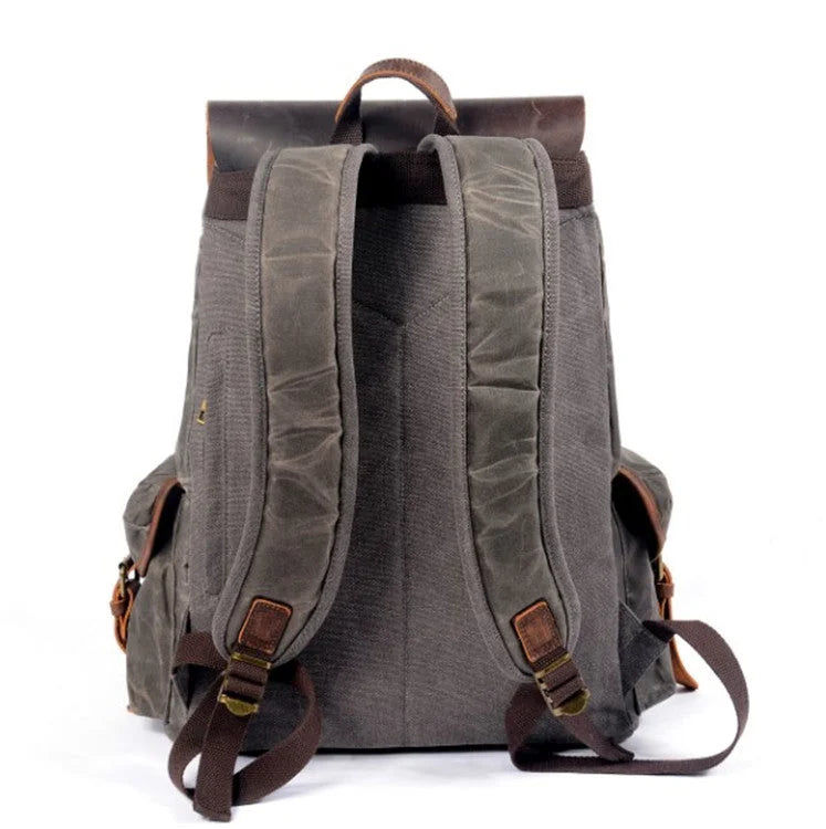 Men’s Waxed Canvas Backpack - Crazy Horse Leather Multi-Pocket Rucksack