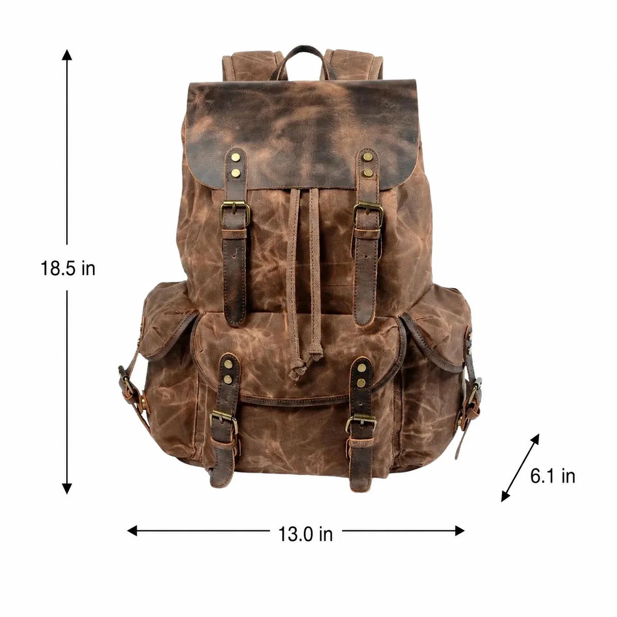 Men’s Waxed Canvas Backpack - Crazy Horse Leather Multi-Pocket Rucksack