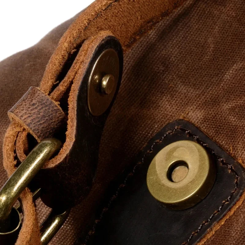 Men’s Waxed Canvas Backpack - Crazy Horse Leather Multi-Pocket Rucksack
