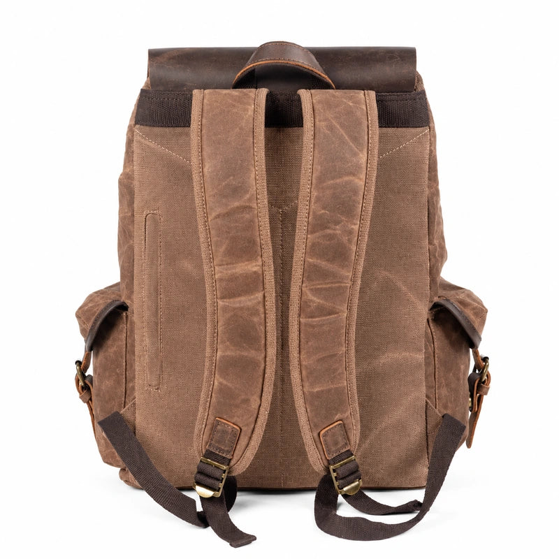 Men’s Waxed Canvas Backpack - Crazy Horse Leather Multi-Pocket Rucksack
