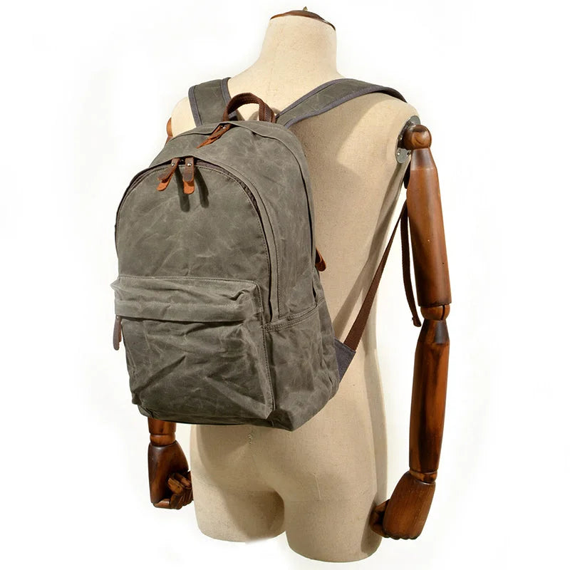 Men’s Waxed Canvas Backpack - Front Pocket Daypack