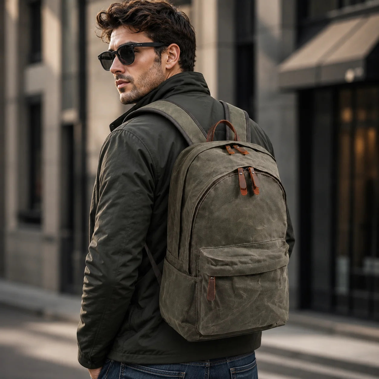 Men’s Waxed Canvas Backpack - Front Pocket Daypack