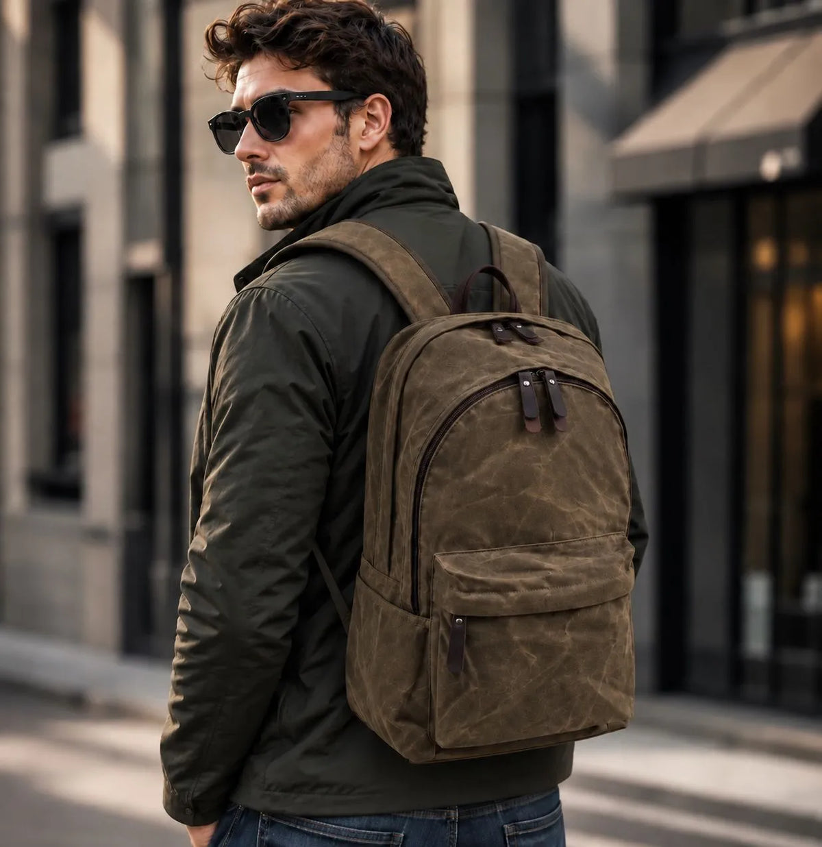 Men’s Waxed Canvas Backpack - Front Pocket Daypack