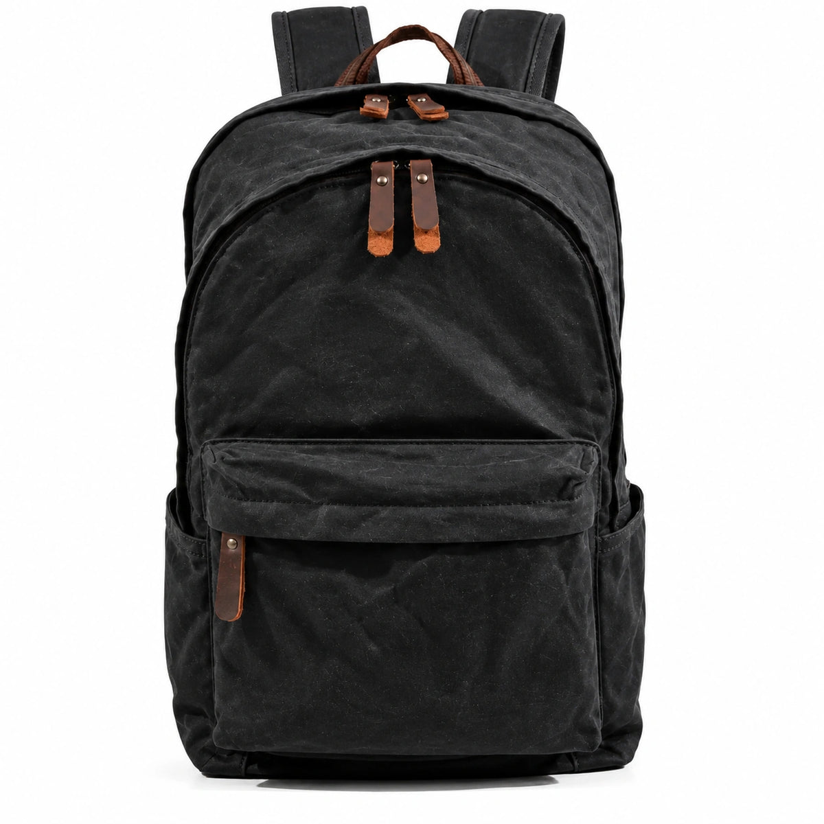 Men’s Waxed Canvas Backpack - Front Pocket Daypack - Black