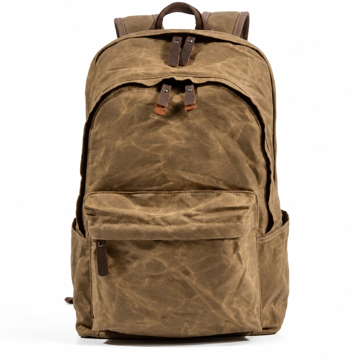 Men’s Waxed Canvas Backpack - Front Pocket Daypack - Khaki
