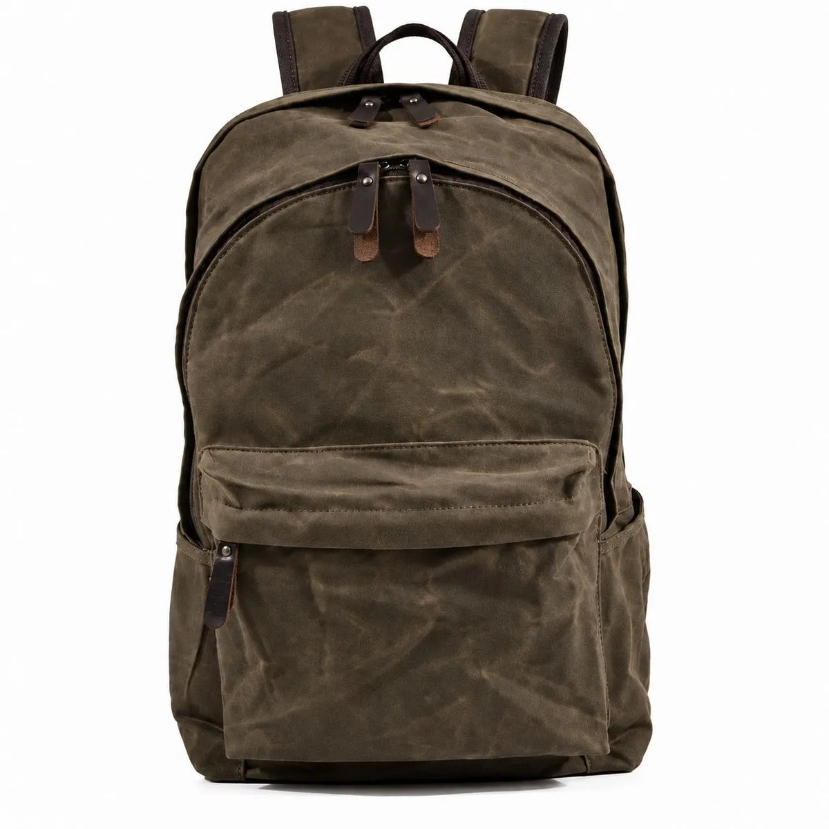 Men’s Waxed Canvas Backpack - Front Pocket Daypack - Olive