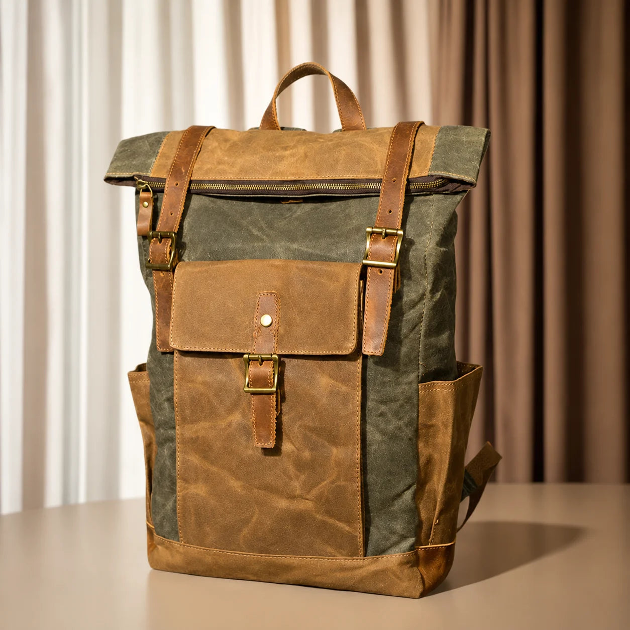 Men’s Waxed Canvas Backpack - Laptop Compartment Rucksack