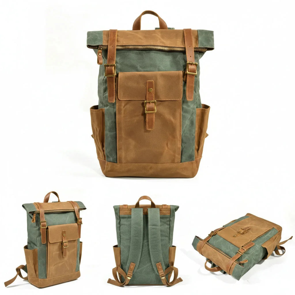 Men’s Waxed Canvas Backpack - Laptop Compartment Rucksack