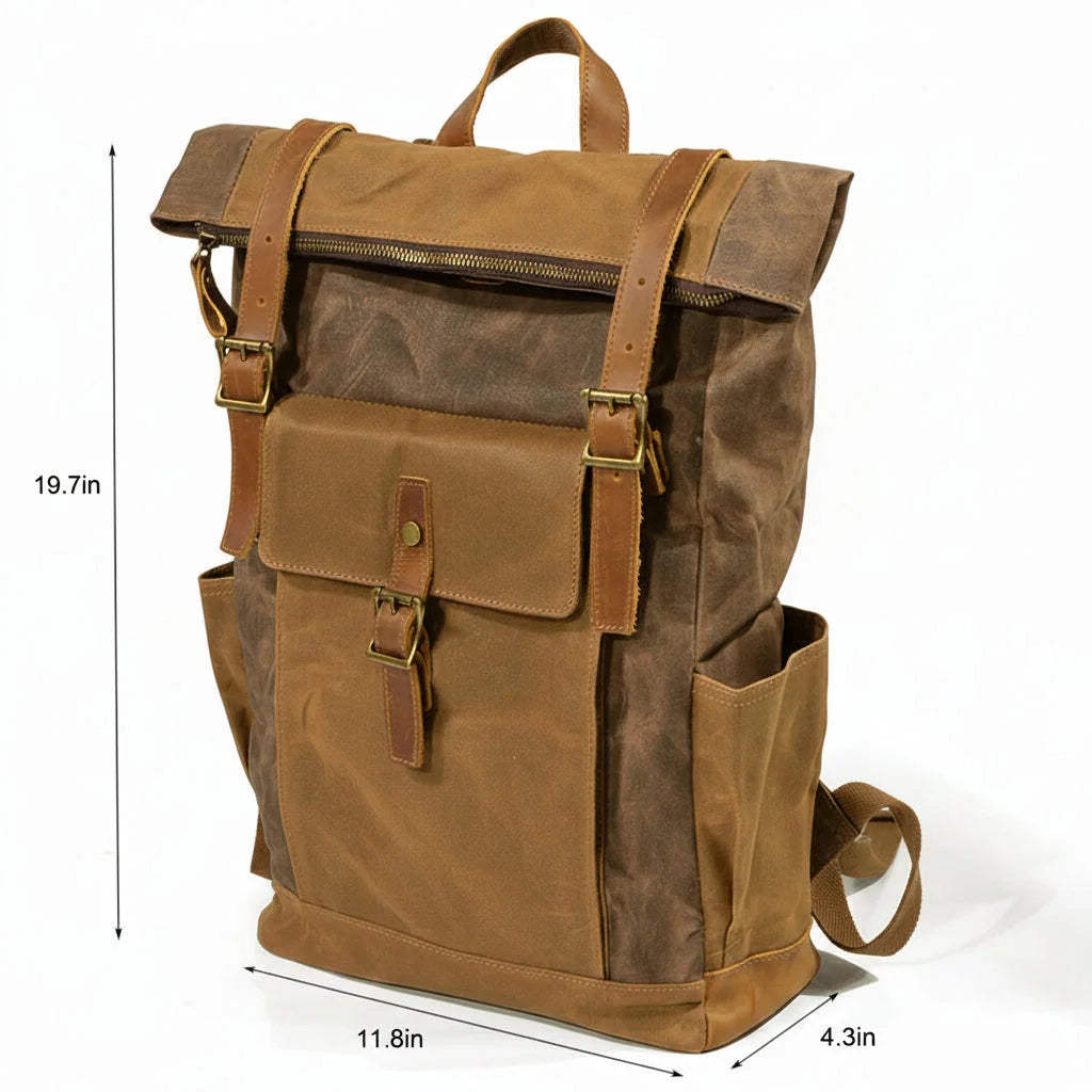 Men’s Waxed Canvas Backpack - Laptop Compartment Rucksack