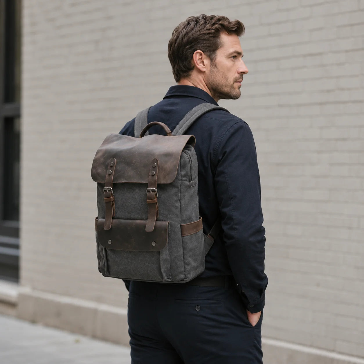 Men’s Waxed Canvas Backpack - Leather Trim 6-Color Laptop Pack