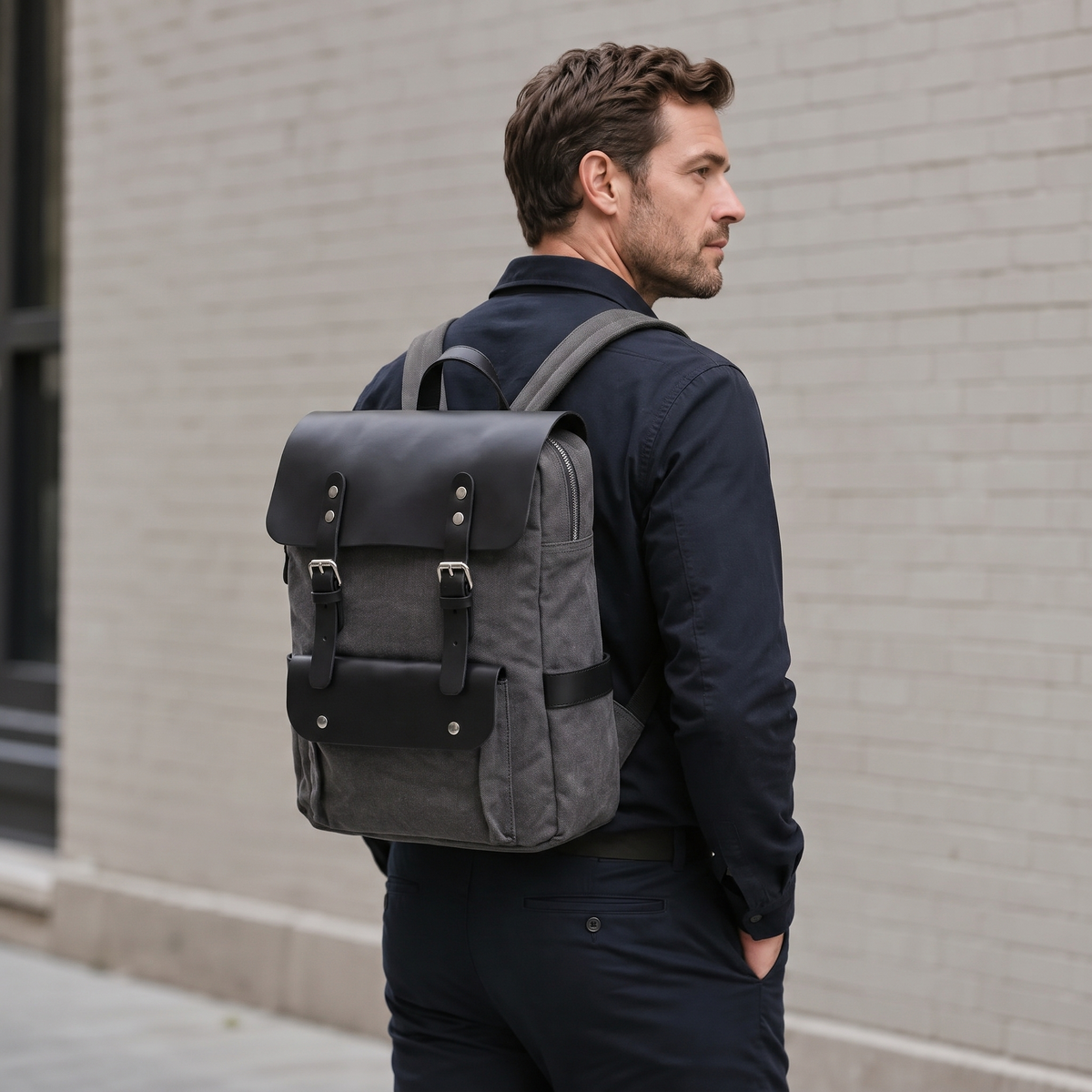 Men’s Waxed Canvas Backpack - Leather Trim 6-Color Laptop Pack