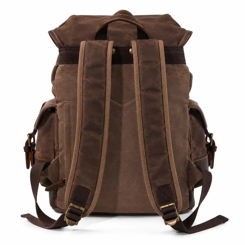 Men’s Waxed Canvas Backpack - Leather Trim Vintage Rucksack