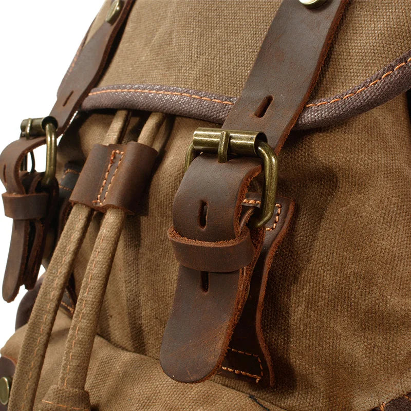 Men’s Waxed Canvas Backpack - Leather Trim Vintage Rucksack
