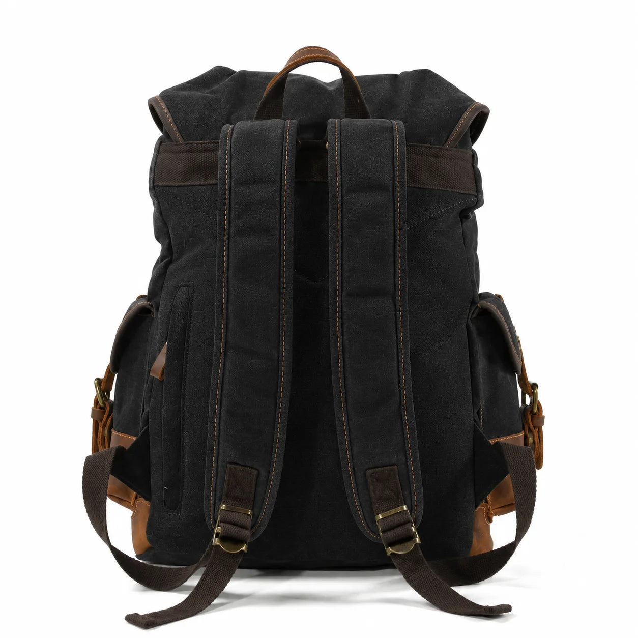 Men’s Waxed Canvas Backpack - Leather Trim Vintage Rucksack