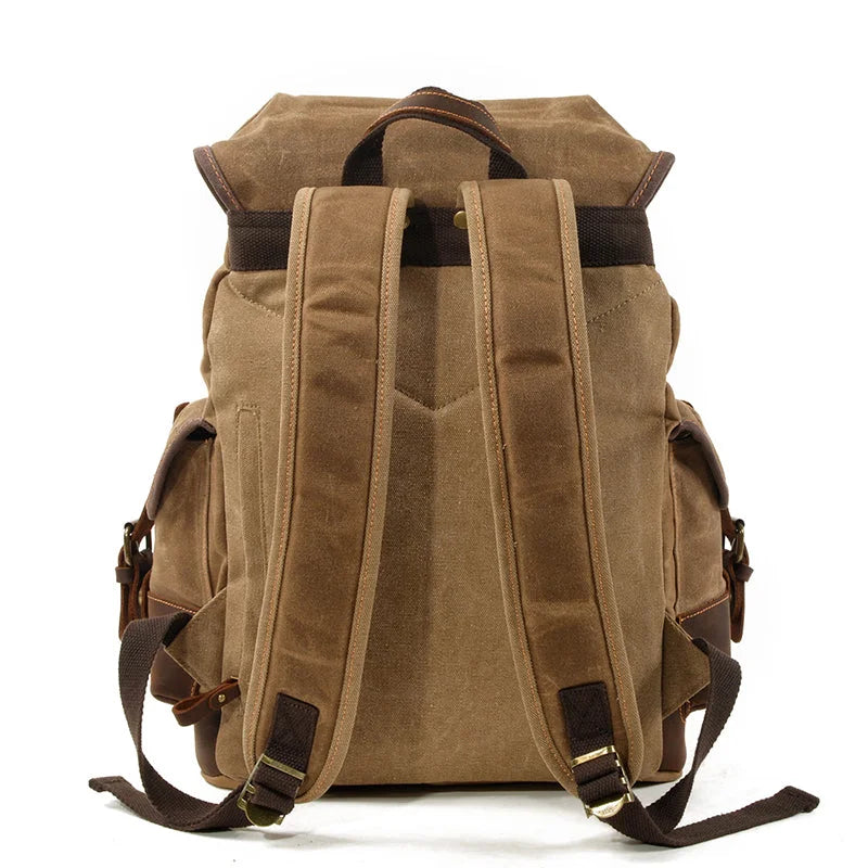 Men’s Waxed Canvas Backpack - Leather Trim Vintage Rucksack