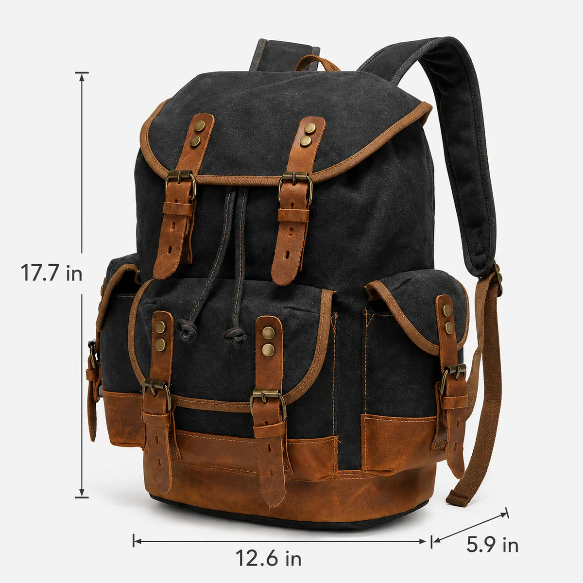 Men’s Waxed Canvas Backpack - Leather Trim Vintage Rucksack