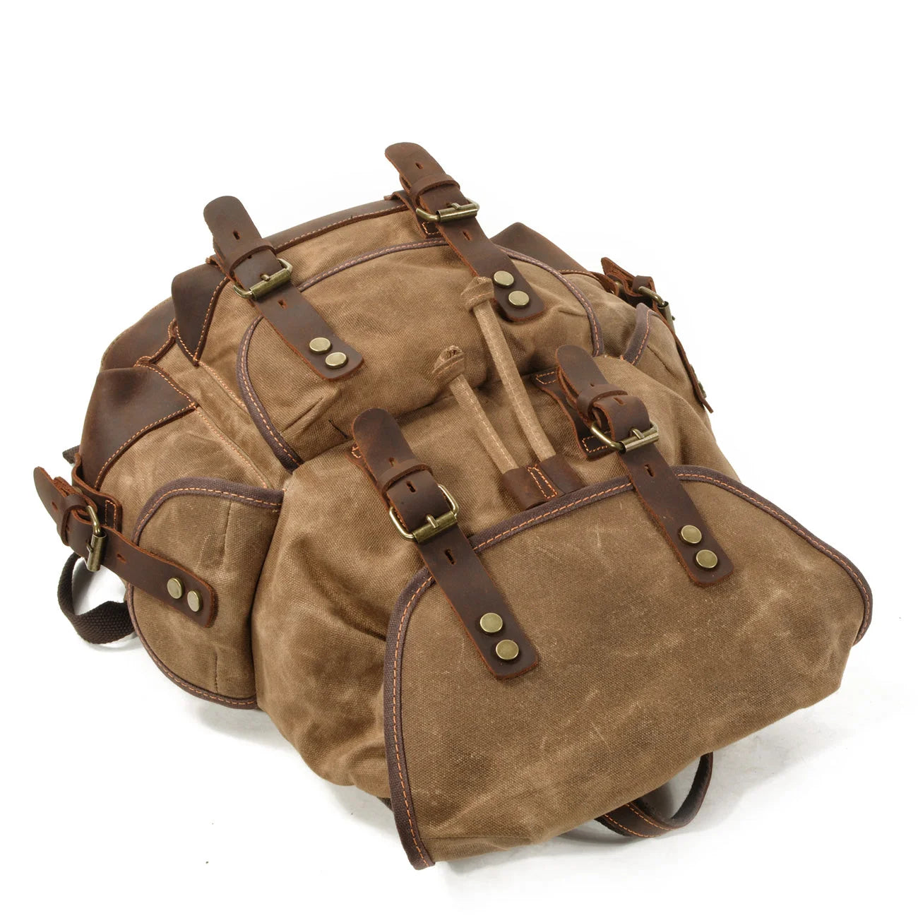 Men’s Waxed Canvas Backpack - Leather Trim Vintage Rucksack
