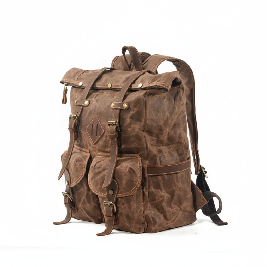 Men’s Waxed Canvas Backpack - Two-Pocket 16’’ Laptop Rucksack