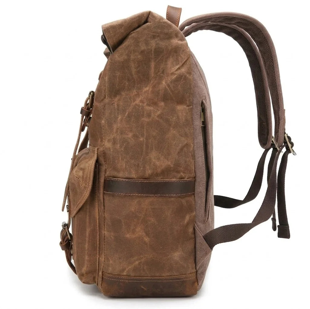 Men’s Waxed Canvas Backpack - Two-Pocket 16’’ Laptop Rucksack