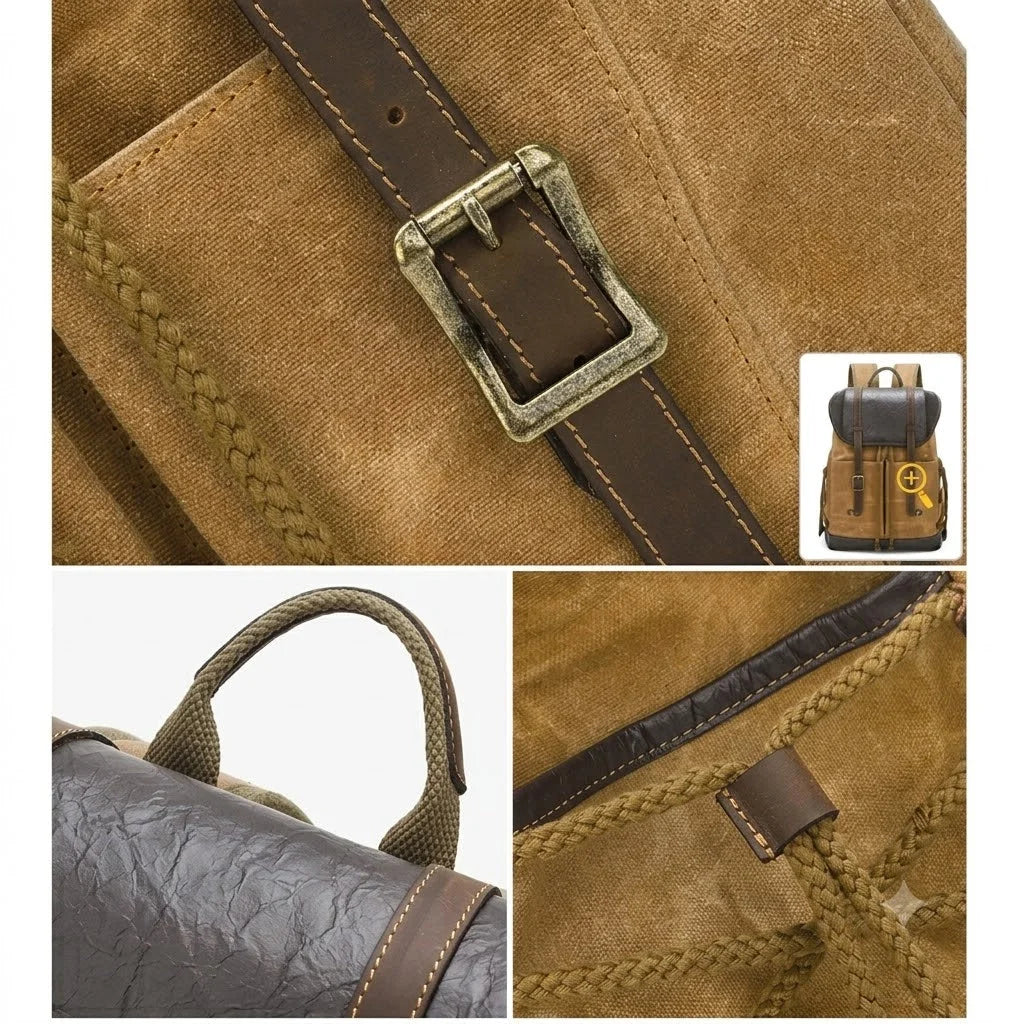 Men’s Waxed Canvas Backpack - Vintage Flap Laptop Rucksack