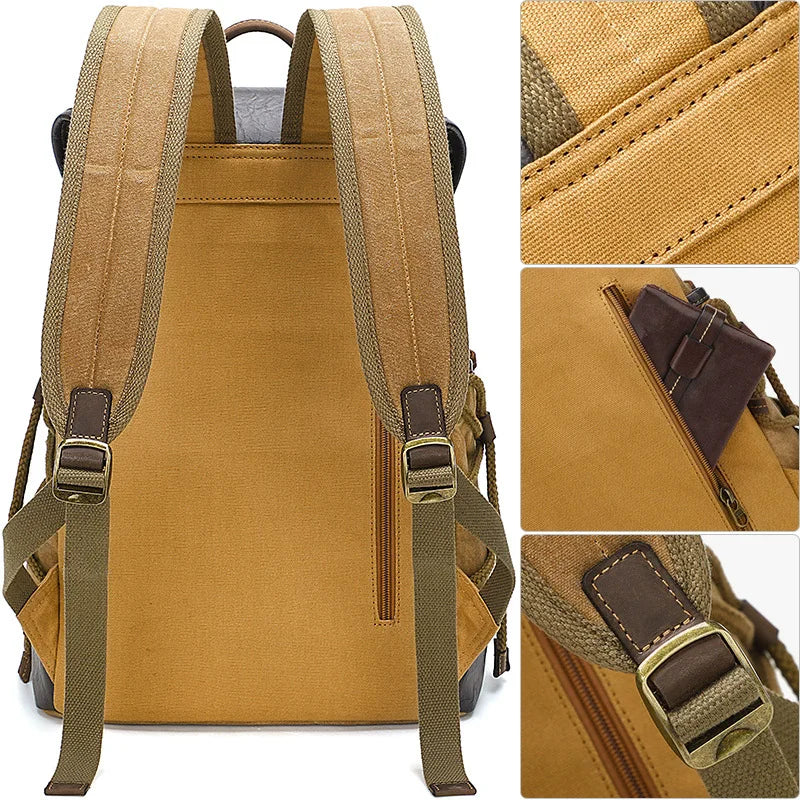 Men’s Waxed Canvas Backpack - Vintage Flap Laptop Rucksack