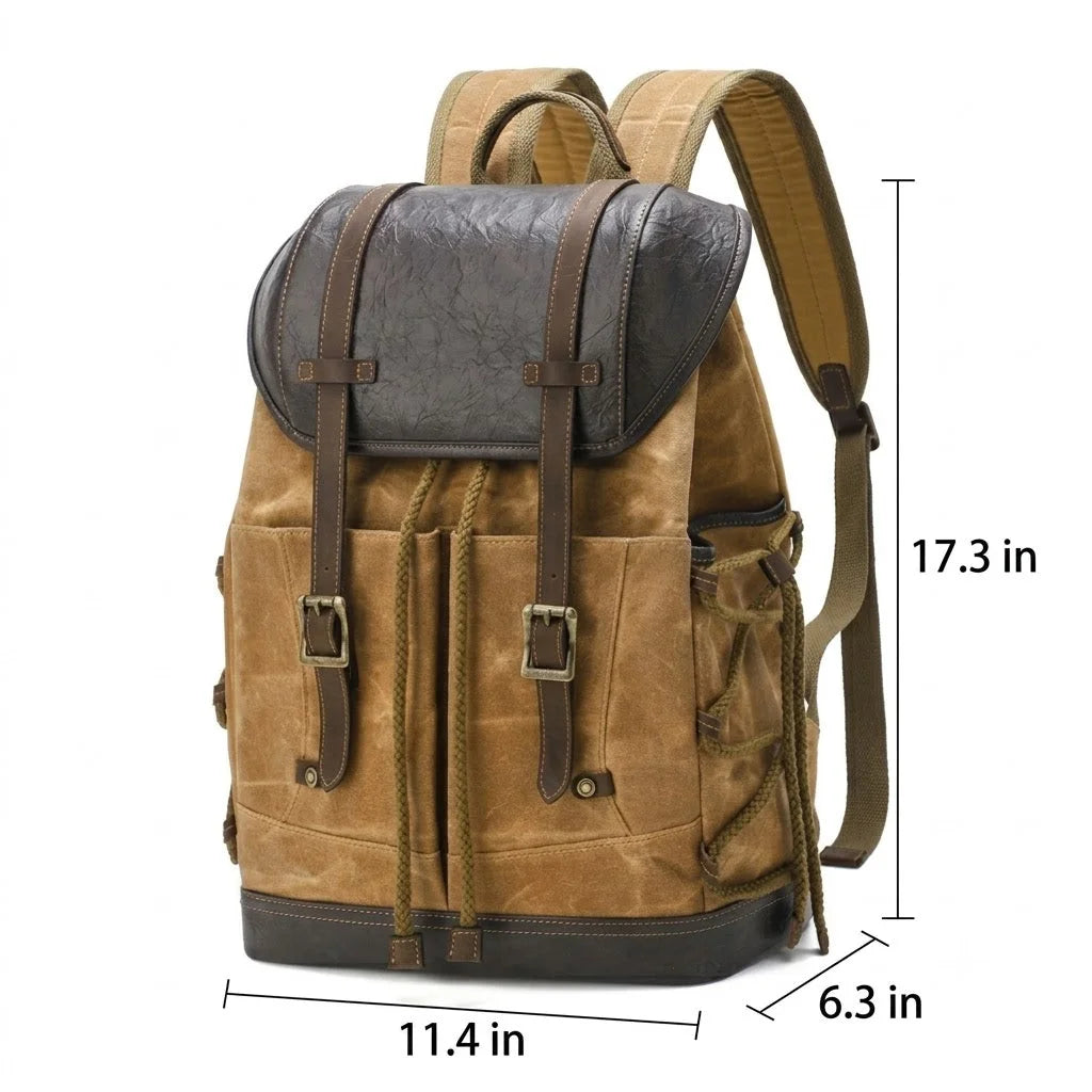 Men’s Waxed Canvas Backpack - Vintage Flap Laptop Rucksack
