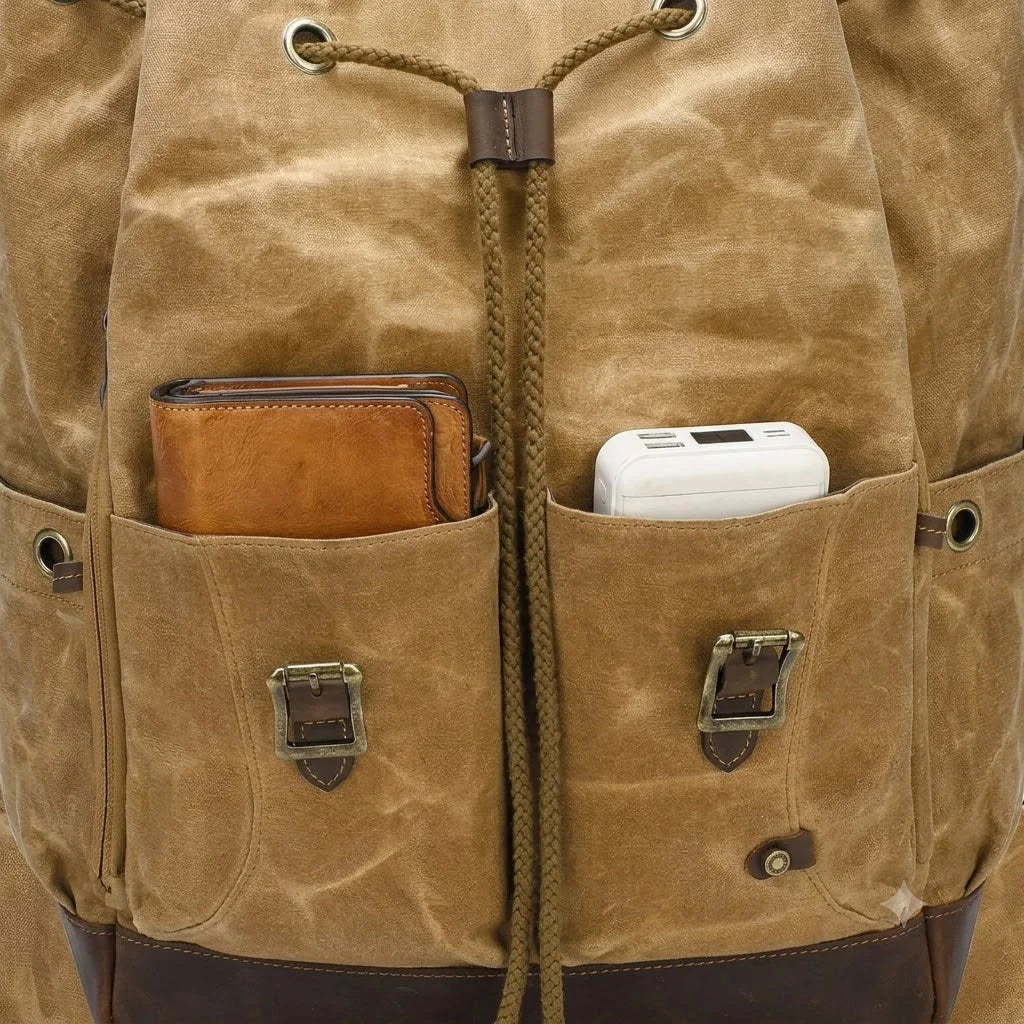 Men’s Waxed Canvas Backpack - Vintage Flap Laptop Rucksack