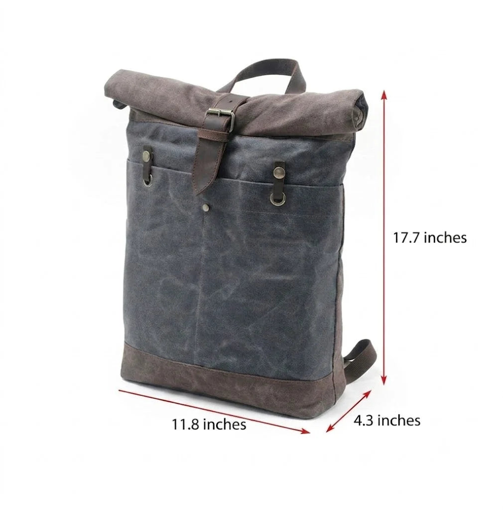 Men’s Waxed Canvas Backpack - Water-Resistant Rolltop Rucksack