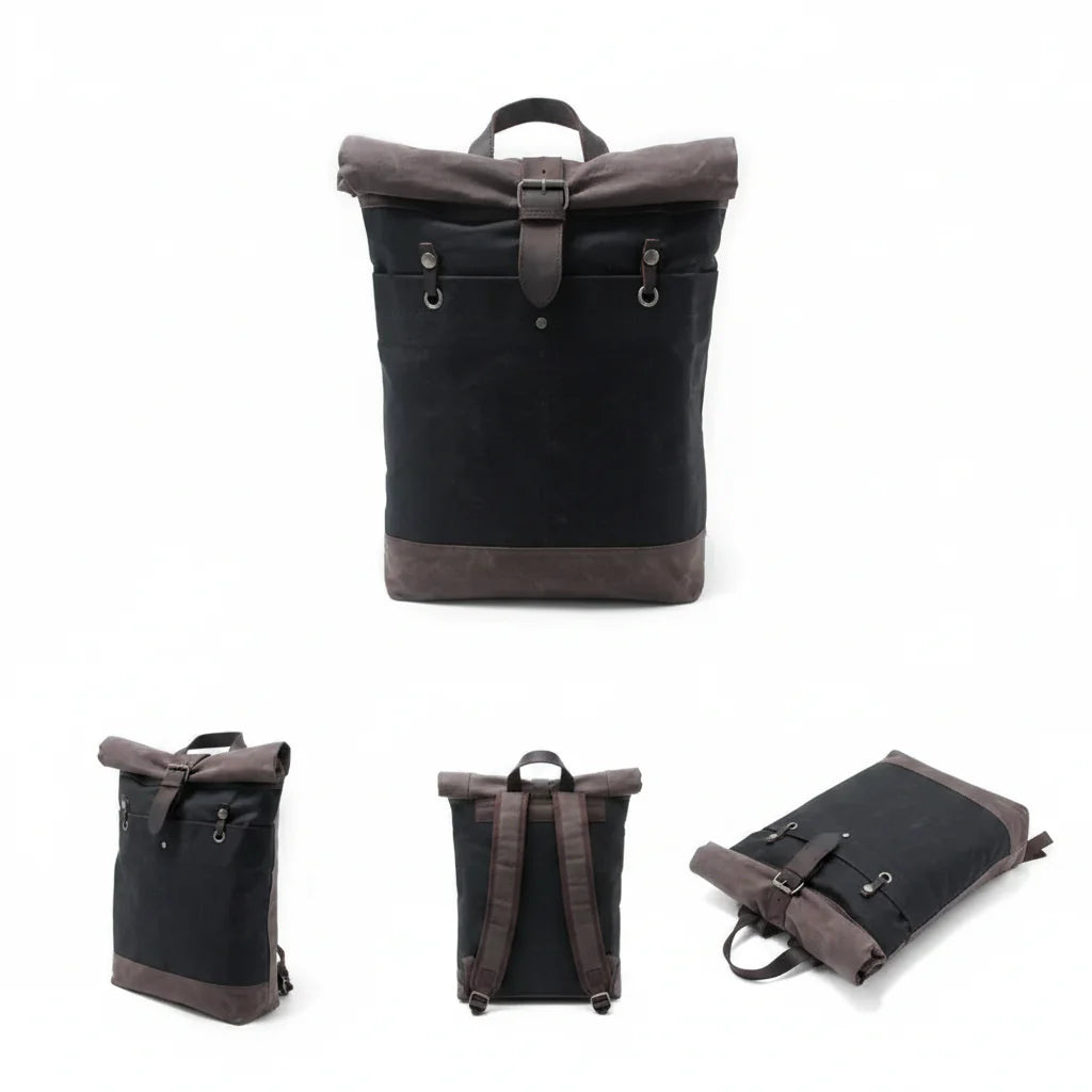 Men’s Waxed Canvas Backpack - Water-Resistant Rolltop Rucksack