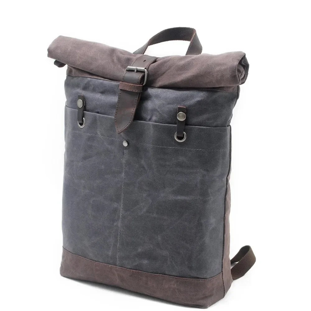 Men’s Waxed Canvas Backpack - Water-Resistant Rolltop Rucksack