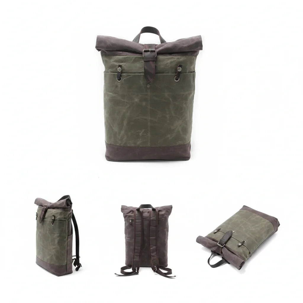 Men’s Waxed Canvas Backpack - Water-Resistant Rolltop Rucksack