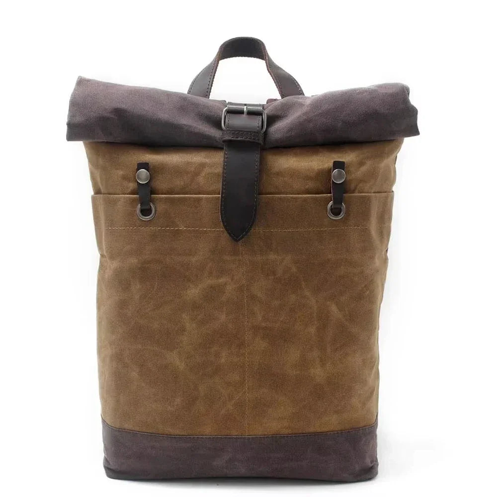 Men’s Waxed Canvas Backpack - Water-Resistant Rolltop Rucksack