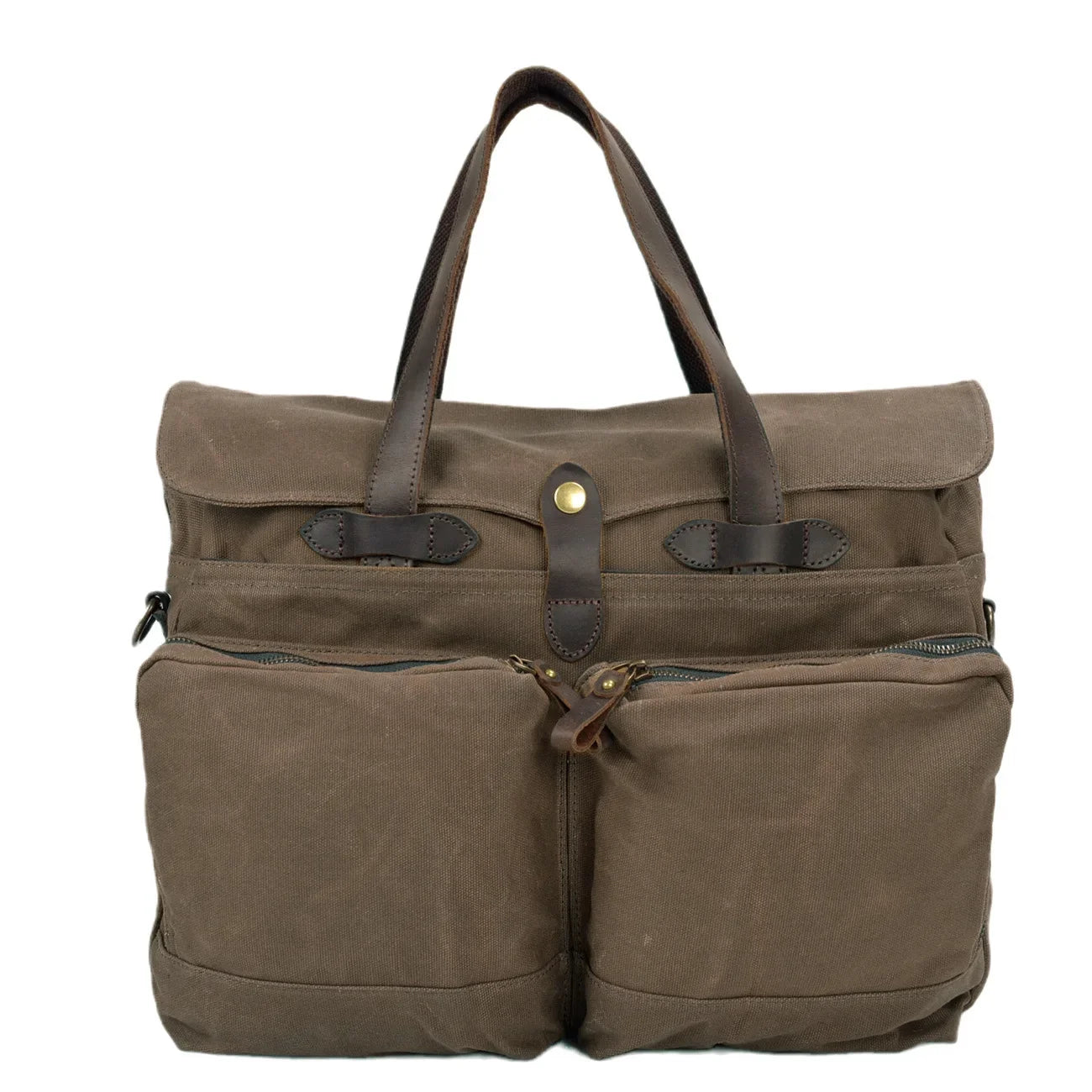 Men’s Waxed Canvas Briefcase - 15.6 Inch Laptop Bag - Coffee