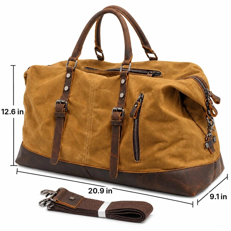 Men’s Waxed Canvas Duffle Bag – Vintage Leather Trim Weekender