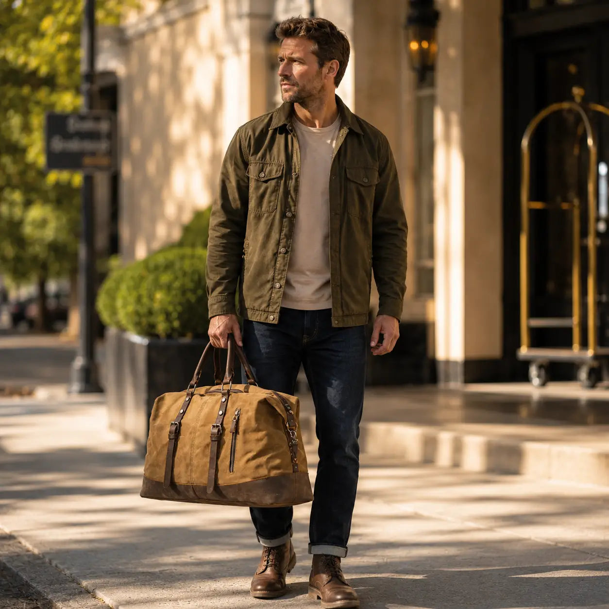Men’s Waxed Canvas Duffle Bag – Vintage Leather Trim Weekender