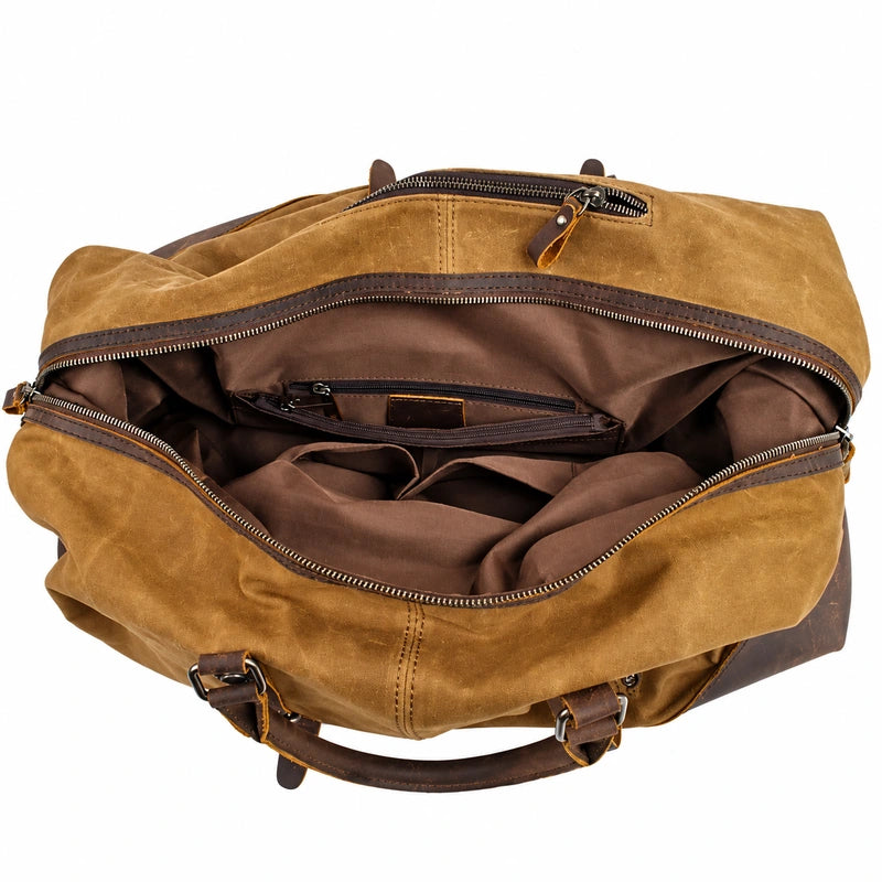 Men’s Waxed Canvas Duffle Bag – Vintage Leather Trim Weekender
