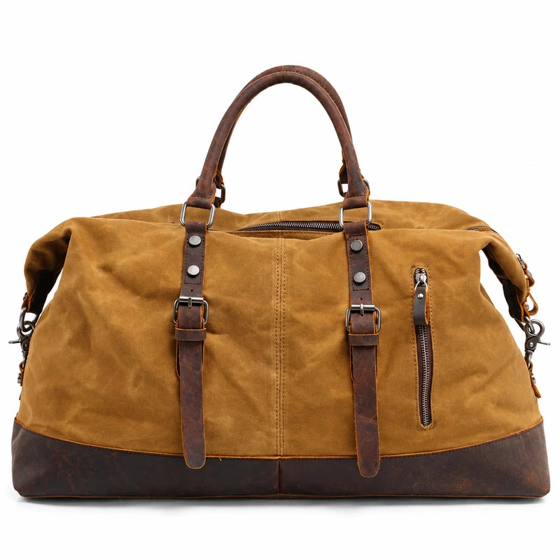 Men’s Waxed Canvas Duffle Bag – Vintage Leather Trim Weekender
