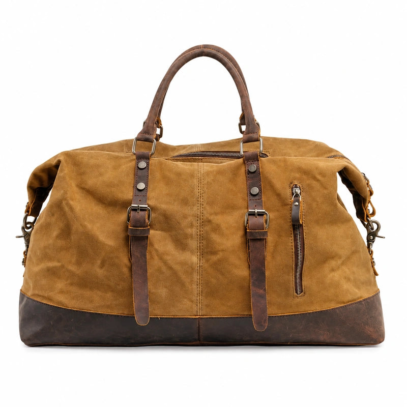 Men’s Waxed Canvas Duffle Bag – Vintage Leather Trim Weekender