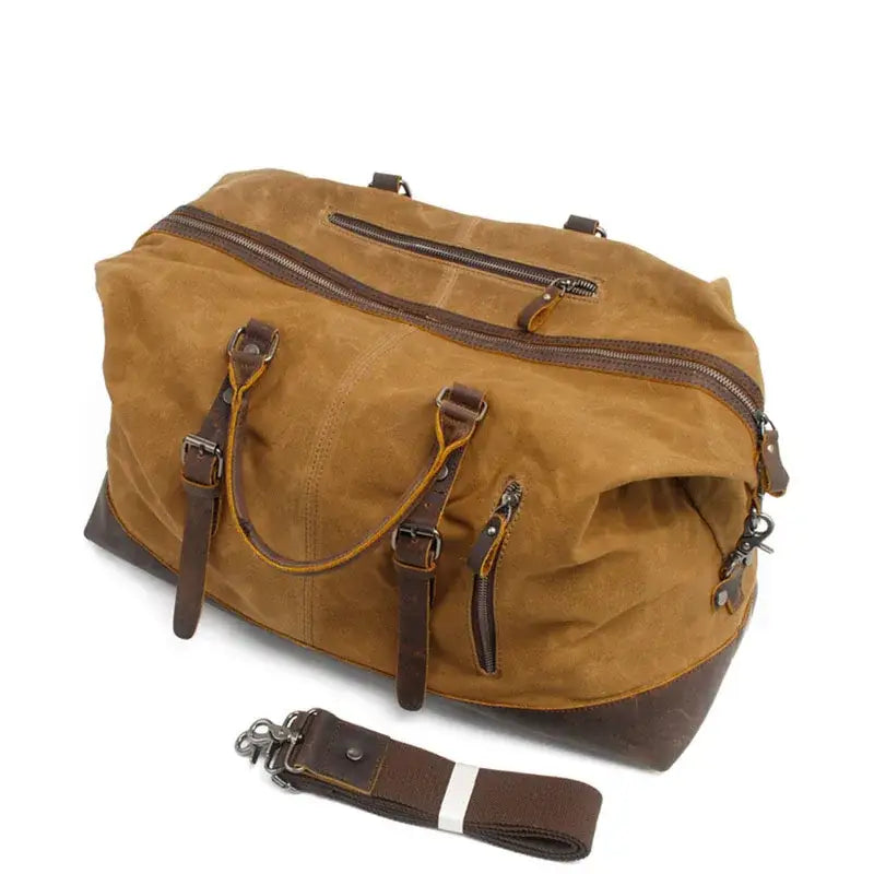 Men’s Waxed Canvas Duffle Bag – Vintage Leather Trim Weekender