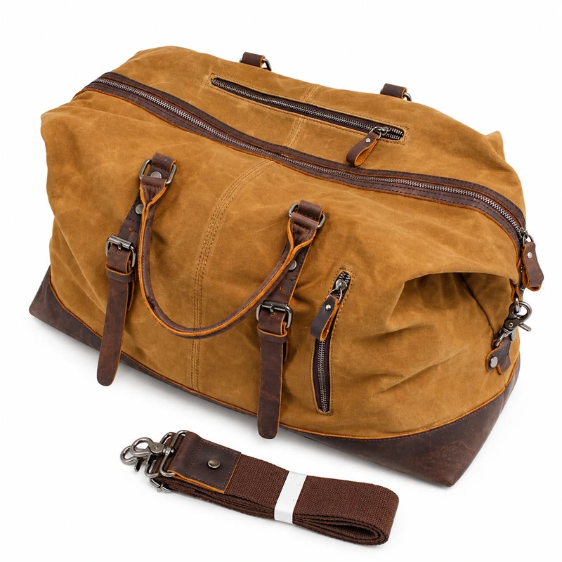 Men’s Waxed Canvas Duffle Bag – Vintage Leather Trim Weekender