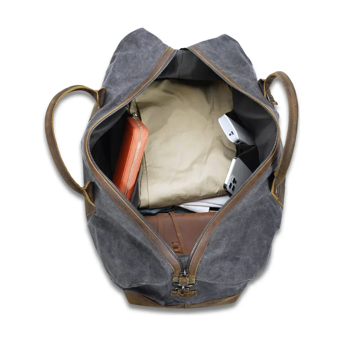 Men’s Waxed Canvas Duffle Bag with Leather Base for Weekend Travel