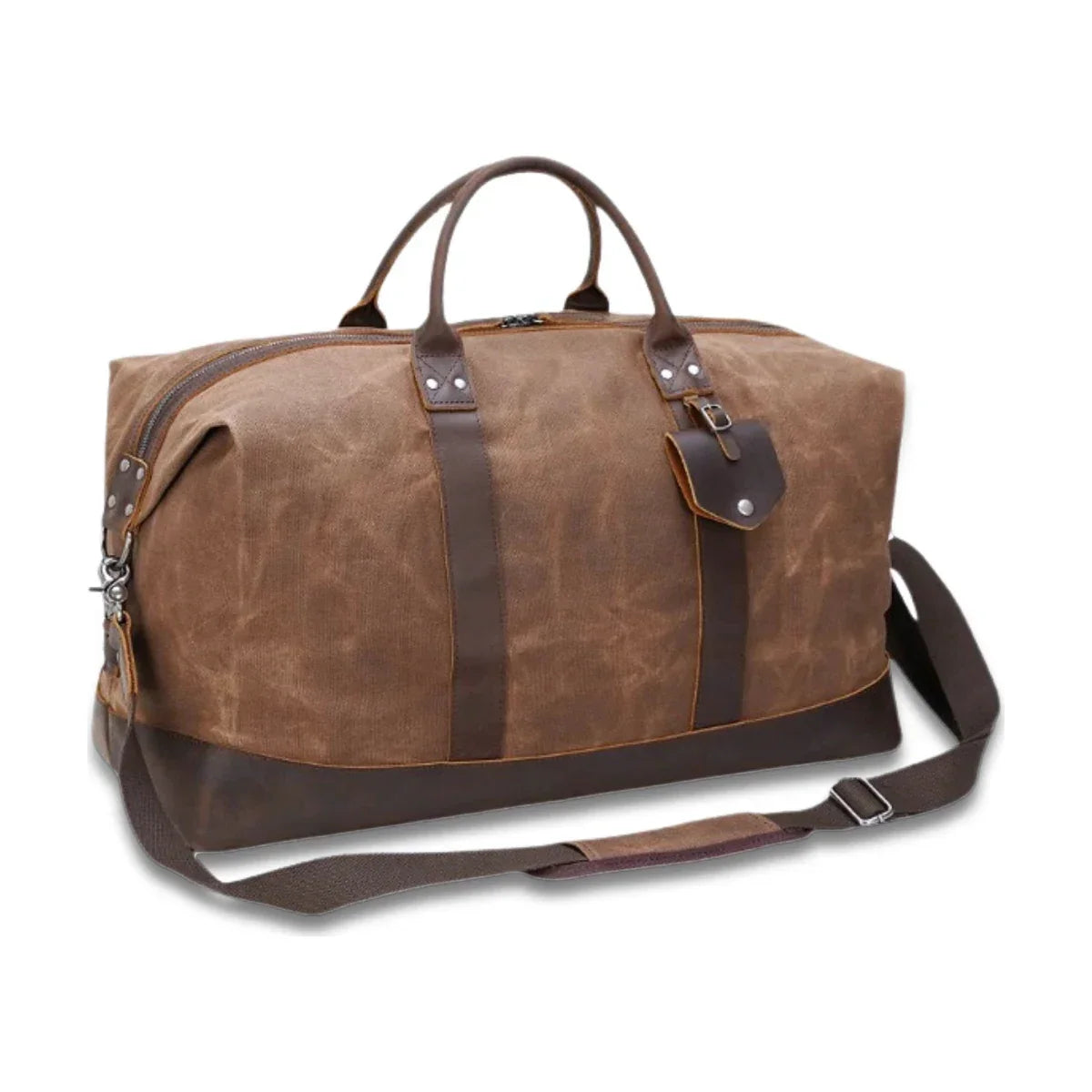 Men’s Waxed Canvas Duffle Bag with Leather Base for Weekend Travel - Brown