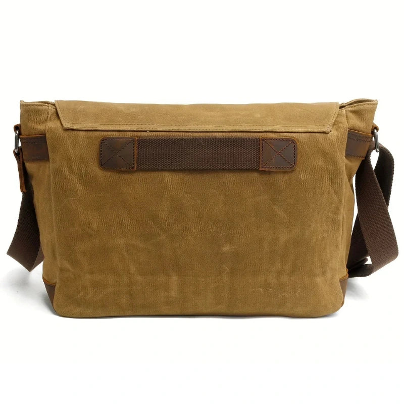 Men’s Waxed Canvas Messenger Bag - Leather Trim Buckle Flap Bag