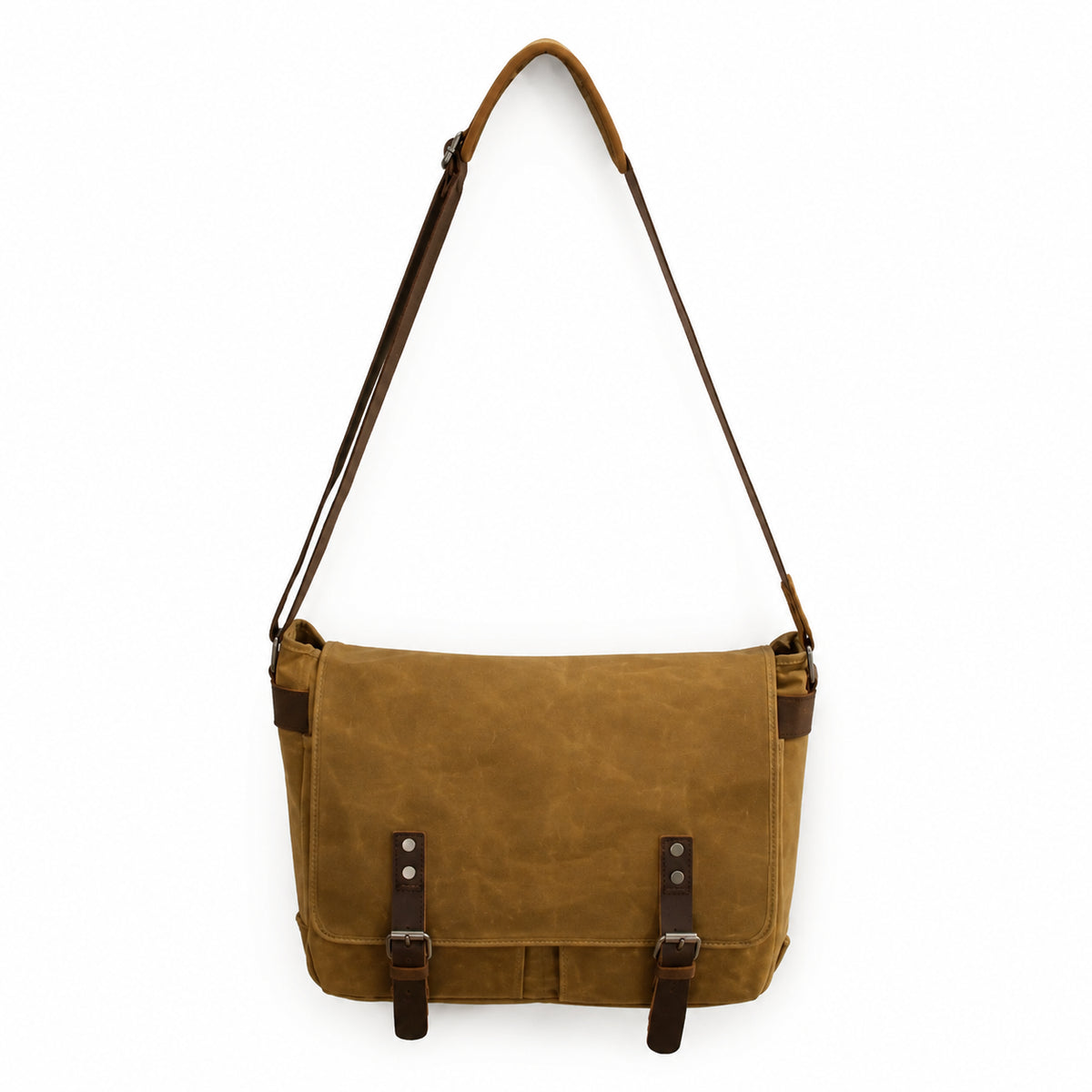 Men’s Waxed Canvas Messenger Bag - Leather Trim Buckle Flap Bag