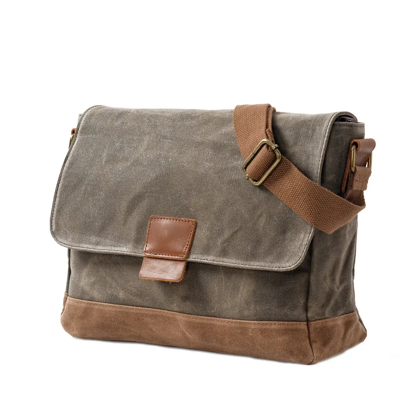 Men’s Waxed Canvas Messenger Bag – Leather-Trim Flap
