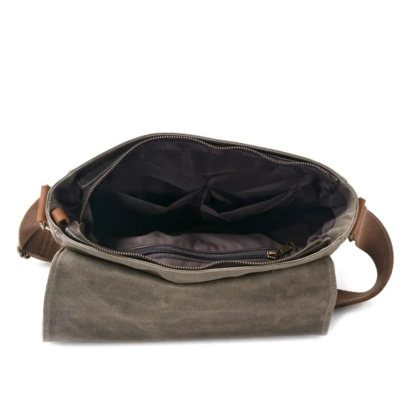 Men’s Waxed Canvas Messenger Bag – Leather-Trim Flap